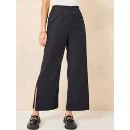 Styli Women Black High Rise Straight Leg Pants With Side Slit-picture-41