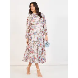 Styli Women Floral Printed High Neck Puff Sleeve A-Line Maxi Dress-picture-40