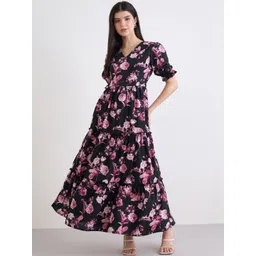 Styli Women Floral Printed Puff Sleeve A-Line Maxi Dress-picture-11