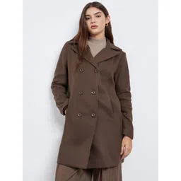 Styli Women Notched Lapel Collar Double Breasted Long Line Woolen Overcoat-picture-29