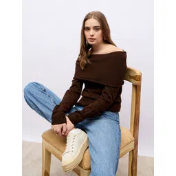 Styli Women Off Shoulder Regular Fit Flat Knit Sweater-picture-14