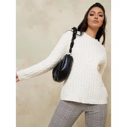 Styli Women Off White Cable Knit Regular Length Regular Fit Sweater-picture-13