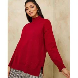 styli Women Oversized High Neck Sweater with Side Slit-picture-26