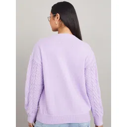 Styli Women Purple Self Design Round Neck Pullover image 3