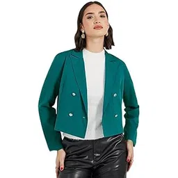 styli Women Regular Fit Short Length Double Breasted Blazer Dark Green-picture-33