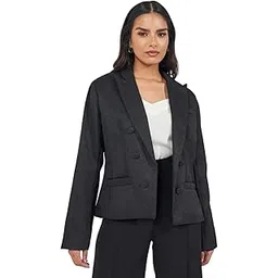 styli Women Regular Fit Short Length Double Breasted Tweed Blazer (70092865_Black_2XL)-picture-38