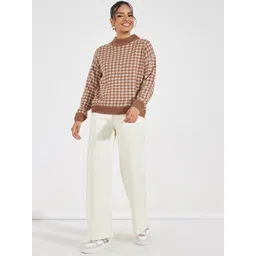 Styli Women Regular Length Oversized Fit Houndstooth Sweater-picture-39