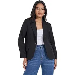 styli Women Regular Length Regular Fit Single Button Blazer Black-picture-26