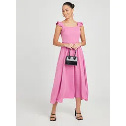 Styli Women Ruffle Sleeves Square Neck A-Line Midi Dress with Zipper Closure-picture-36