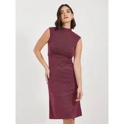 Styli Women Solid High Neck Sleeves Sheath Midi Length Dress-picture-32