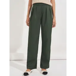 Styli Women Solid High Rise Box Pleat Detail Twill Pants-picture-18