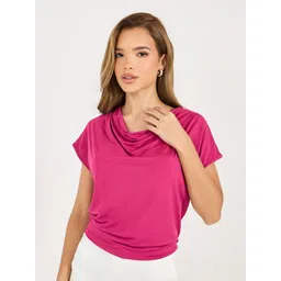 Styli Women Solid Regular Fit Regular Length Cowl Neck Top With Cap Sleeves-picture-21