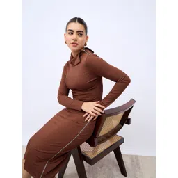 Styli Women Solid Self Design High Neck Bodycon Midi Dress-picture-33