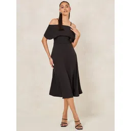 Styli Women Solid Shoulder Straps Cold-Shoulder A-Line Midi Dress-picture-25