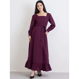 Styli Women Square Neck Puff Sleeves Tiered Belted Detail Fit & Flare Maxi Dress-picture-37