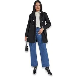 styli Women Stand Collar Double Breasted Suede A-Line Button Closure Coat | Stylish Winterwear Coat for Women | Perfect for Casual, Party & Everyday Wear-picture-42