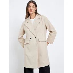 Styli Women Woolen Notched Lapel Collared Double Breasted Longline Trench Coat-picture-24