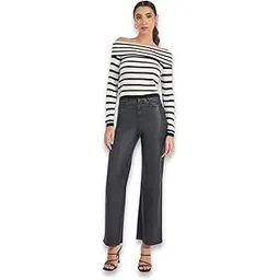 styli Womens Regular Fit Regular Length Striped Off Shoulder Sweater | Cozy Winter Wear Sweater for Women | Pullover Knitwear for Casual & Office Looks-picture-35