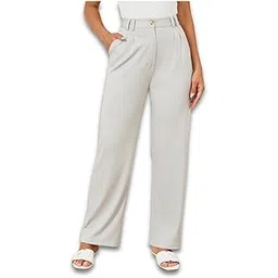 styli Women’s Solid High-Rise Trousers | Flared, Straight & Wide-Leg Styles with Stylish Buttons & Belts | Elegant Bottomwear for Office, Travel & Everyday Comfort-picture-11