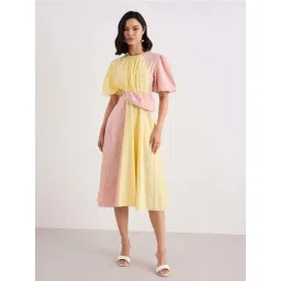 Styli Yellow Cotton Regular Fit Color-Block Dress-picture-15