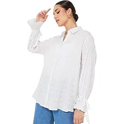 Women Oversized Long Length Textured Shirt | Stylish Casual Shirt for Women | Comfortable Tops | Perfect for Office, Travel & Daily Outfits-image-30