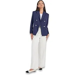 Women Regular Length Regular Fit Double Breasted Blazer Navy Blue-image-20
