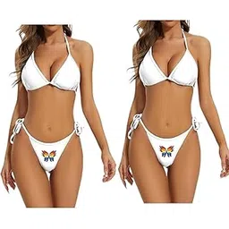 Stylish Women?s Two-Piece Bikini Set, Adjustable Straps & High Waist Bottoms. Quick-Dry Swimwear Perfect for Beach, Pool, Summer Vacation & Swimming Fun (A1 Pack of 2-White-M)-picture-26