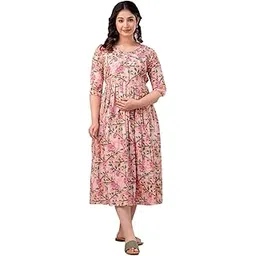 Stylishthread Women's Printed Maternity Feeding Dress with Zipper-picture-50