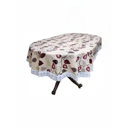 Stylista Beige & Brown Floral Printed Waterproof 2.28 m x 1.52 m Oval Table Cover-picture-10