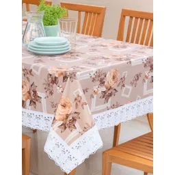 Stylista Beige & White Floral Printed 8-Seater Table Cover With Stylish Lace Border-picture-32