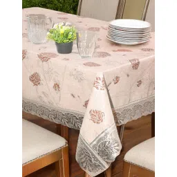 Stylista Beige Floral Printed 8-Seater Rectangle Table Cover With Stylish Lace Border-picture-19