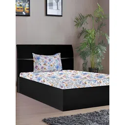 Stylista Blue & White Printed Cotton 400 TC Fitted Single Bedsheet With 1 Pillow Cover-image-9