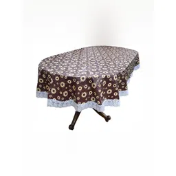 Stylista Brown & Beige Floral Printed Waterproof Oval 4-Seater Table Cover-picture-12
