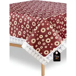 Stylista Brown & Beige Floral Printed Waterproof Square 4-Seater Table Cover-picture-22