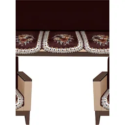 Stylista Brown & White 5 Pieces Floral Printed Velvet Cotton Sofa Covers-image-16