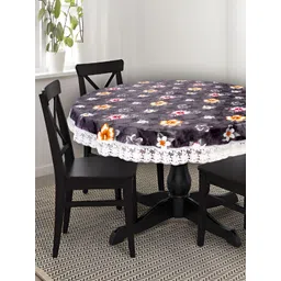 Stylista Grey & Orange Floral Printed Waterproof 2.28 m x 2.28 m Round Table Cover-picture-11