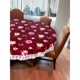 Stylista Maroon & Pink Floral Waterproof Round 6 Seater Table Cover-picture-25