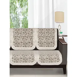 Stylista Off White 6 Pieces Floral Self Printed Cotton Sofa Covers-image-18
