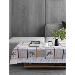 Stylista Off White & Grey Floral Printed 2-Seater Table Cover With Stylish Lace Border-picture-14