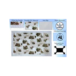 Stylista Off White & Grey Floral Printed 4-Seater Table Cover With Lace Borde image 4