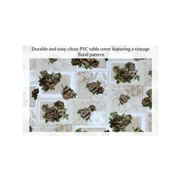 Stylista Off White & Grey Floral Printed 4-Seater Table Cover With Lace Borde image 3