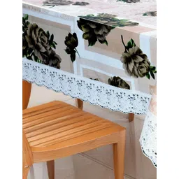 Stylista Off White & Grey Floral Printed 4-Seater Table Cover With Lace Borde image 5