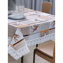 Stylista Off White & Grey Floral Printed 8-Seater Table Cover With Stylish Lace Border-picture-13