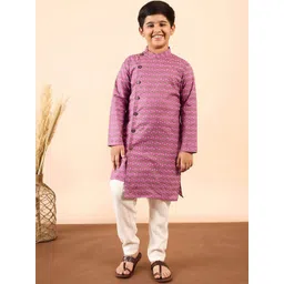 Stylo Bug Boys Floral Printed Mandarin Collar Angrakha Kurta with Pyjamas-picture-38