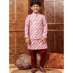 Stylo Bug Boys Leheriya Striped Mandarin Collar Kurta With Pyjamas And Nehru jacket-picture-37