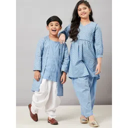 Stylo Bug Girls Blue Pure Cotton Kurta with Salwar-picture-21