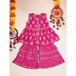 Stylo Bug Girls Ethnic Motifs Printed Empire A-Line Kurti With Sharara-picture-15