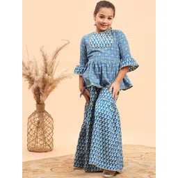 Stylo Bug Girls Ethnic Motifs Printed Empire Pure Cotton Kurti With Sharara-picture-14