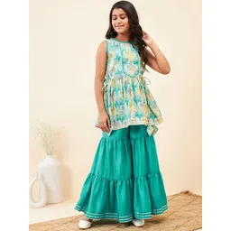 Stylo Bug Girls Ethnic Motifs Printed Regular Gotta Patti Chanderi Silk Kurti with Sharara-picture-31