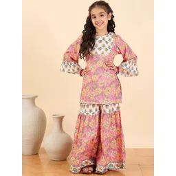 Stylo Bug Girls Floral Printed Pure Cotton Kurta With Sharara-picture-38